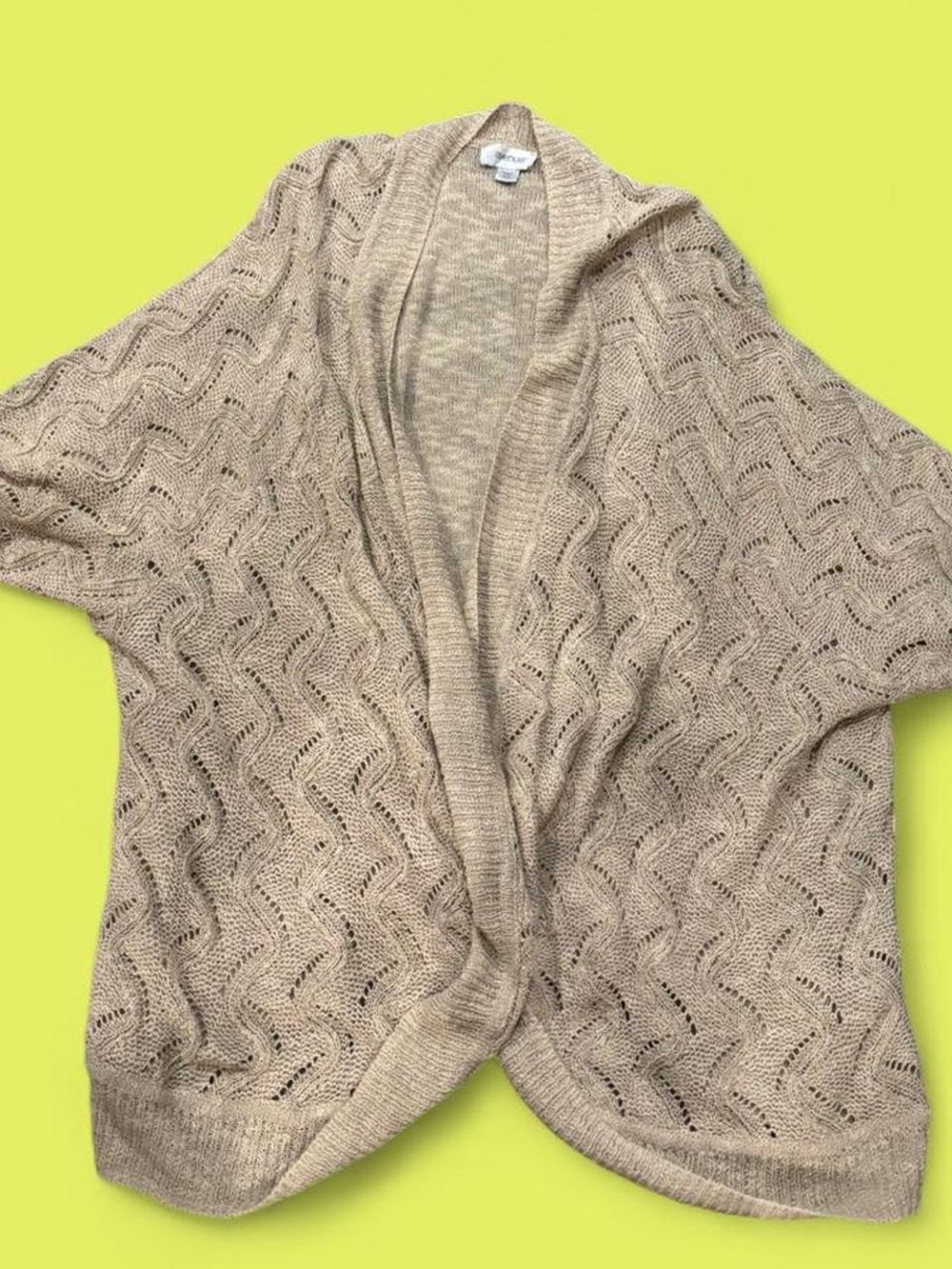 Avenue Beige Open-Weave Draped Cardigan
